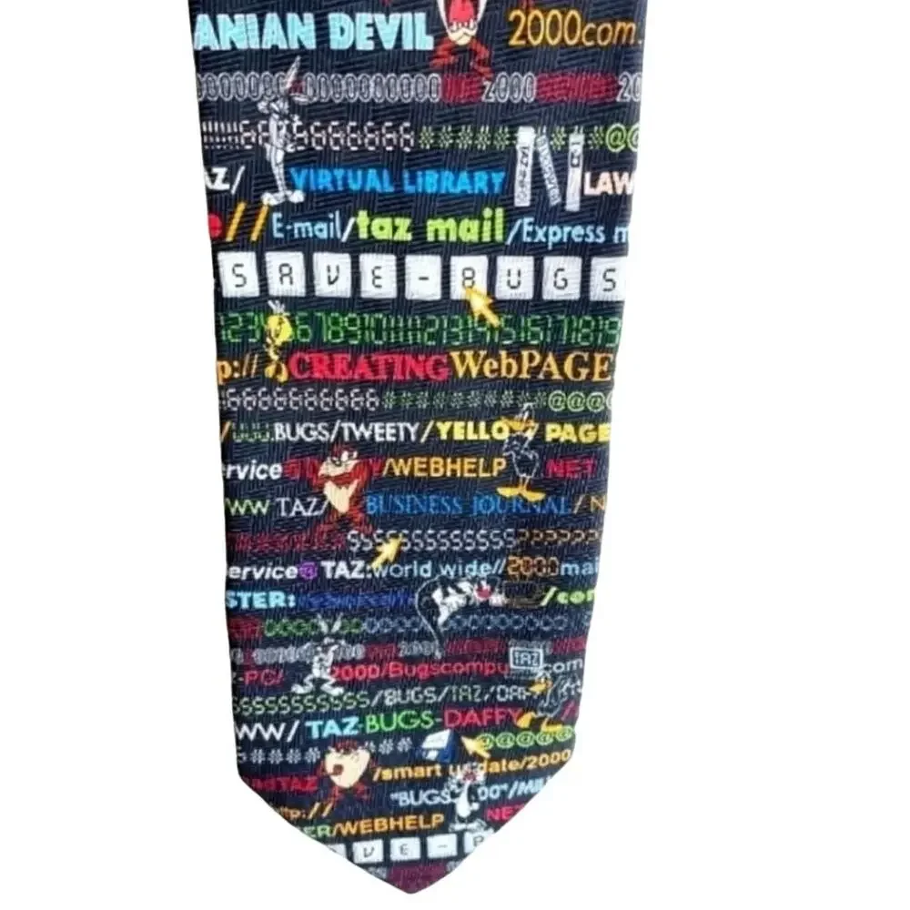 Warner Brothers 1999 y2k Cartoon Character Vintage Silk Tech Web Suit Neck Tie